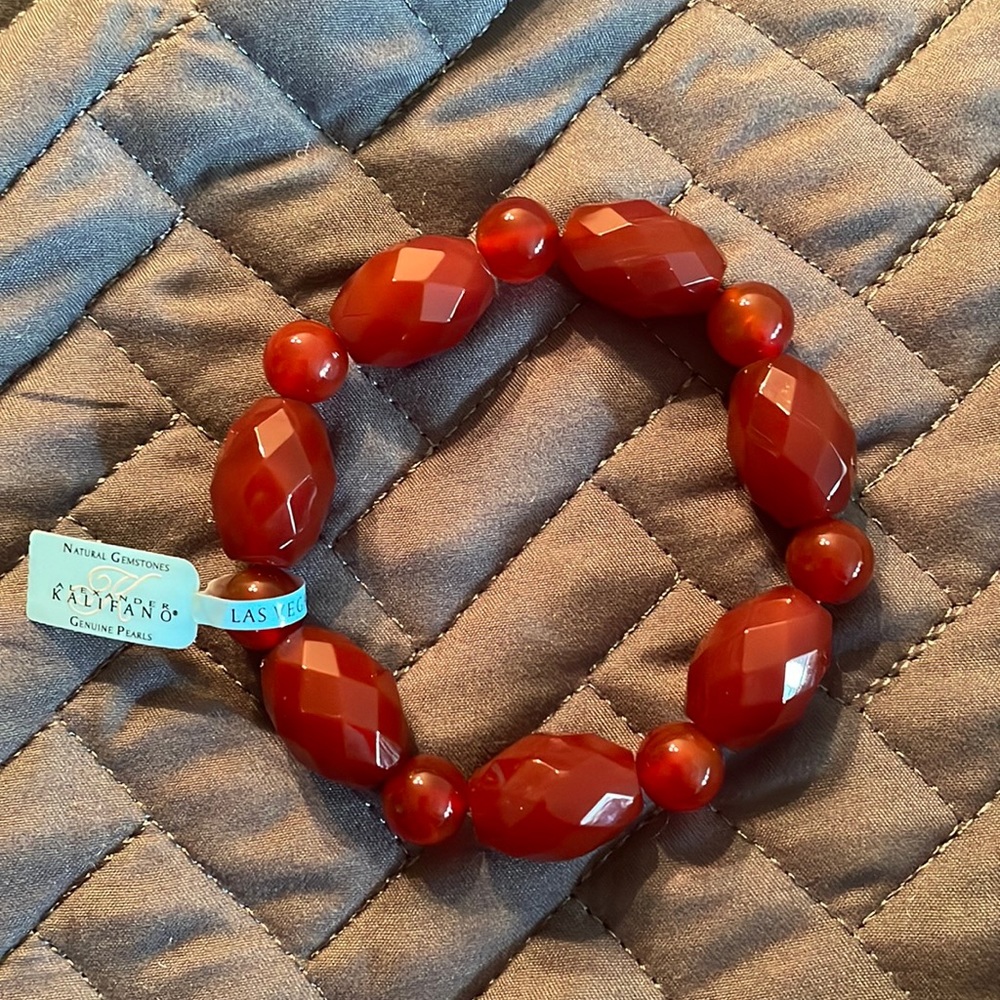 Nwt Las Vegas Kalifano reddish brown faceted natural gemstones stretch bracelet